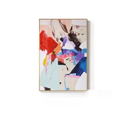Tableau abstrait sur toile aux couleurs chaudes rouge et bleu