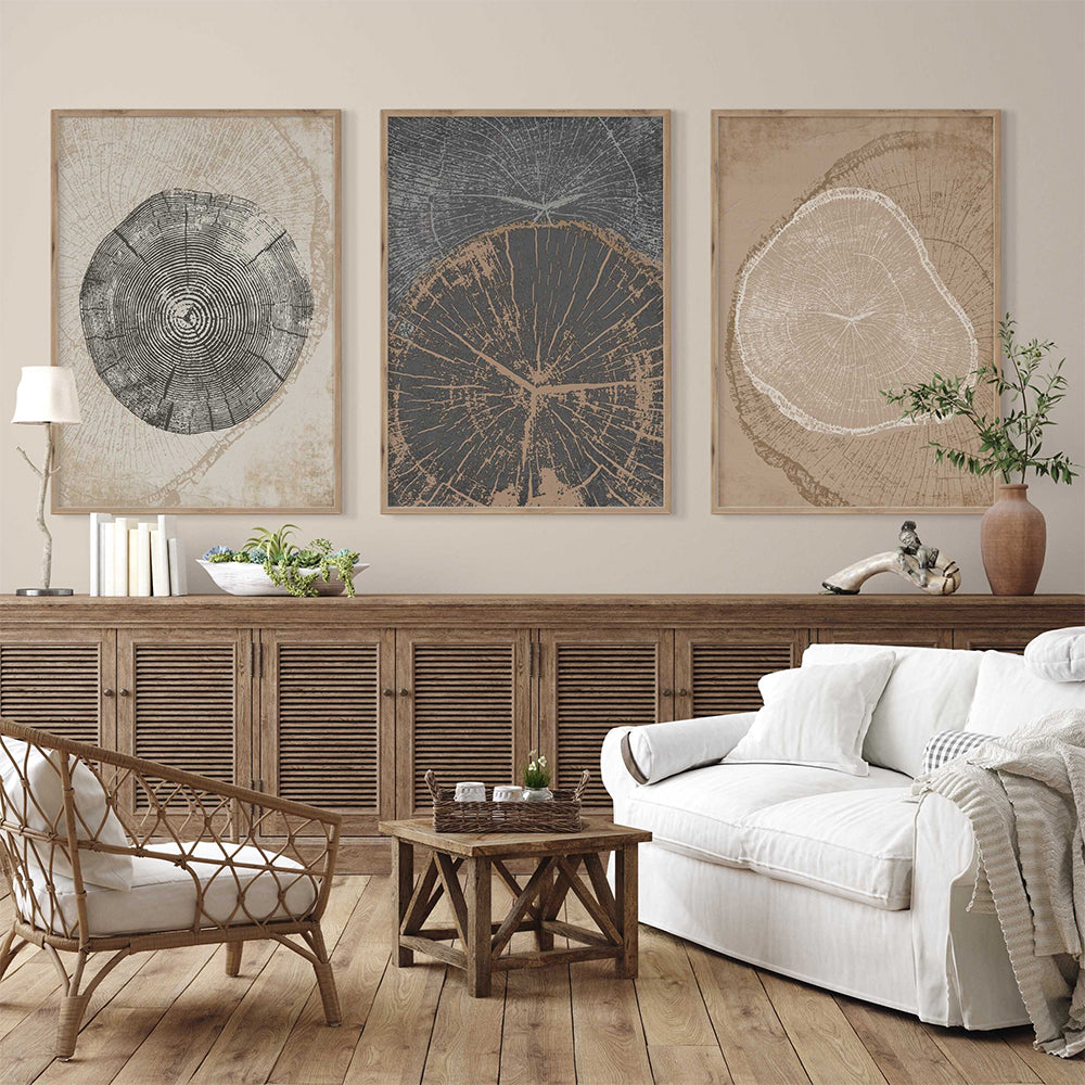 Tableau mural en forme d'anneau d'arbre beige