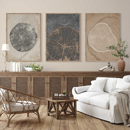 Tableau mural en forme d'anneau d'arbre beige