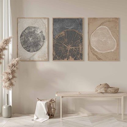 Tableau mural en forme d'anneau d'arbre beige