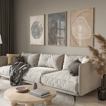 Tableau mural en forme d'anneau d'arbre beige