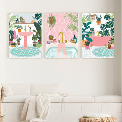Décoration murale sur toile avec des feuilles de plantes d'intérieur, idéale pour le salon, la chambre ou le bureau.