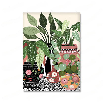 Décoration murale sur toile avec des feuilles de plantes d'intérieur, idéale pour le salon, la chambre ou le bureau.