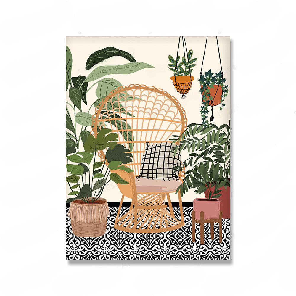 Décoration murale sur toile avec des feuilles de plantes d'intérieur, idéale pour le salon, la chambre ou le bureau.