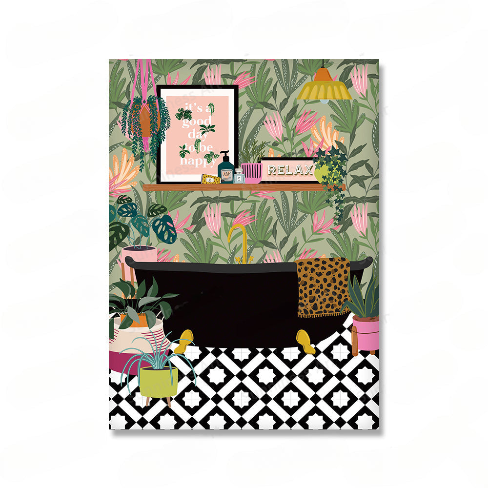 Décoration murale sur toile avec des feuilles de plantes d'intérieur, idéale pour le salon, la chambre ou le bureau.