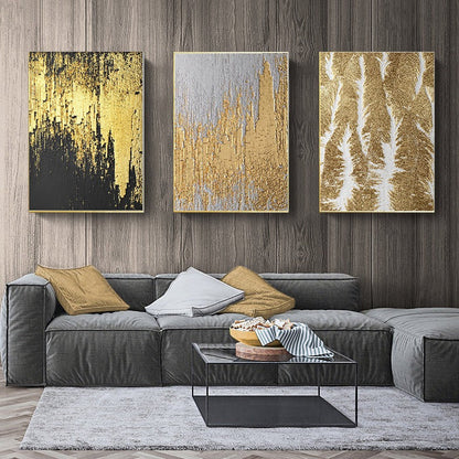 Tableau abstrait doré sur toile de coton