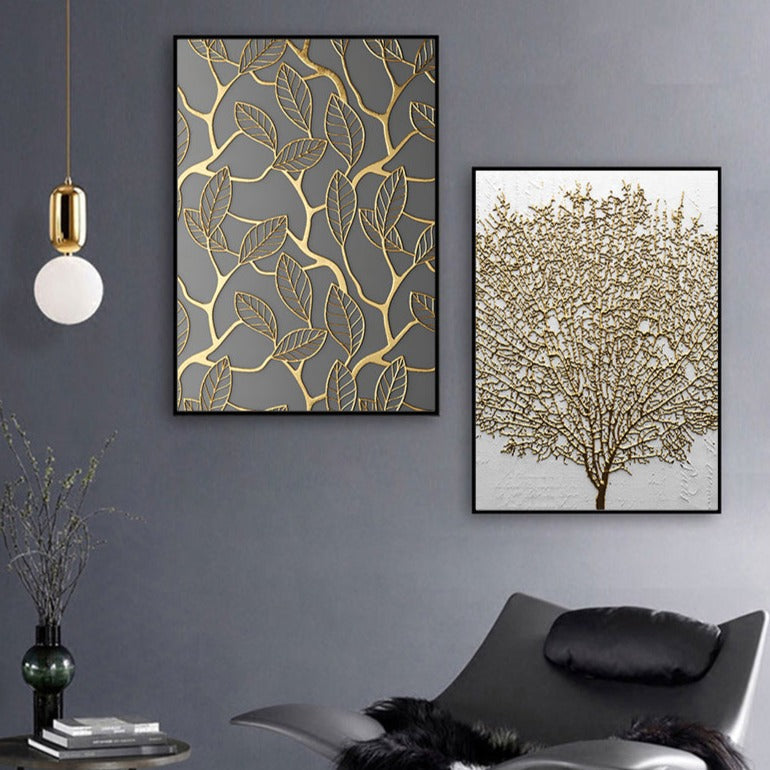 Tableau abstrait doré sur toile de coton