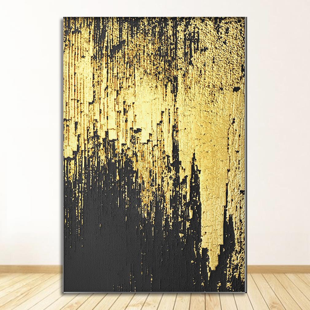 Tableau abstrait doré sur toile de coton