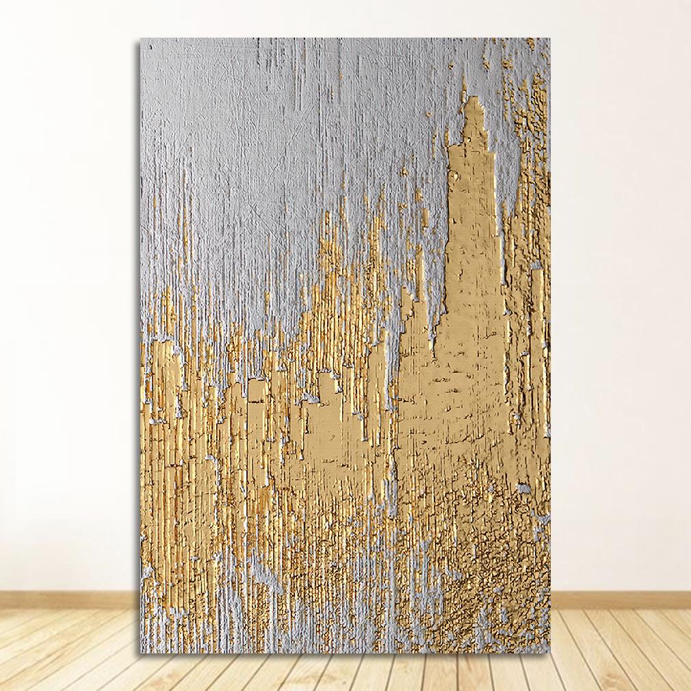 Tableau abstrait doré sur toile de coton