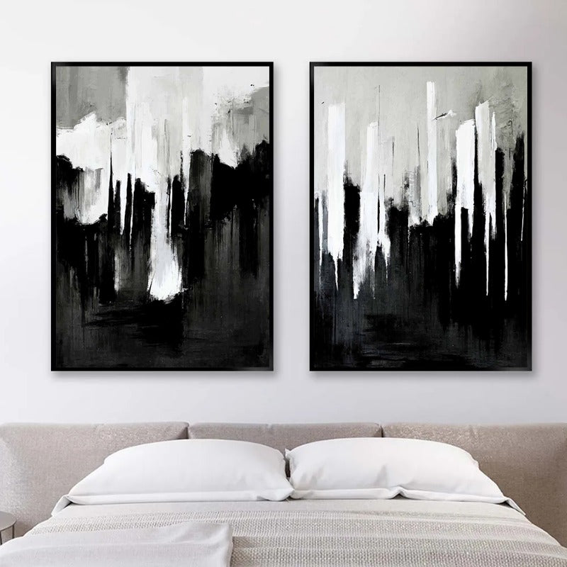 Tableau minimaliste sur toile noire et blanche