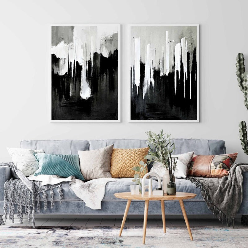 Tableau minimaliste sur toile noire et blanche