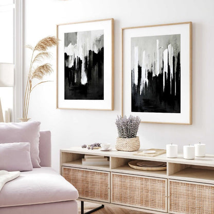 Tableau minimaliste sur toile noire et blanche