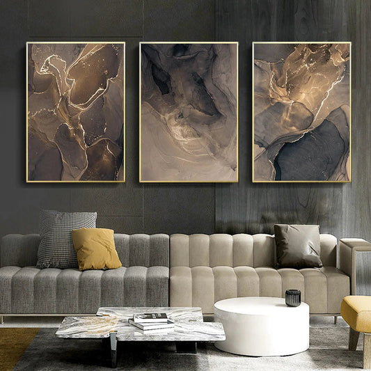 Tableau moderne sur toile effet marbre gris et or