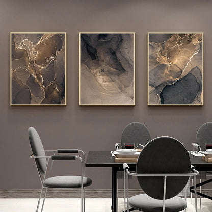 Tableau moderne sur toile effet marbre gris et or