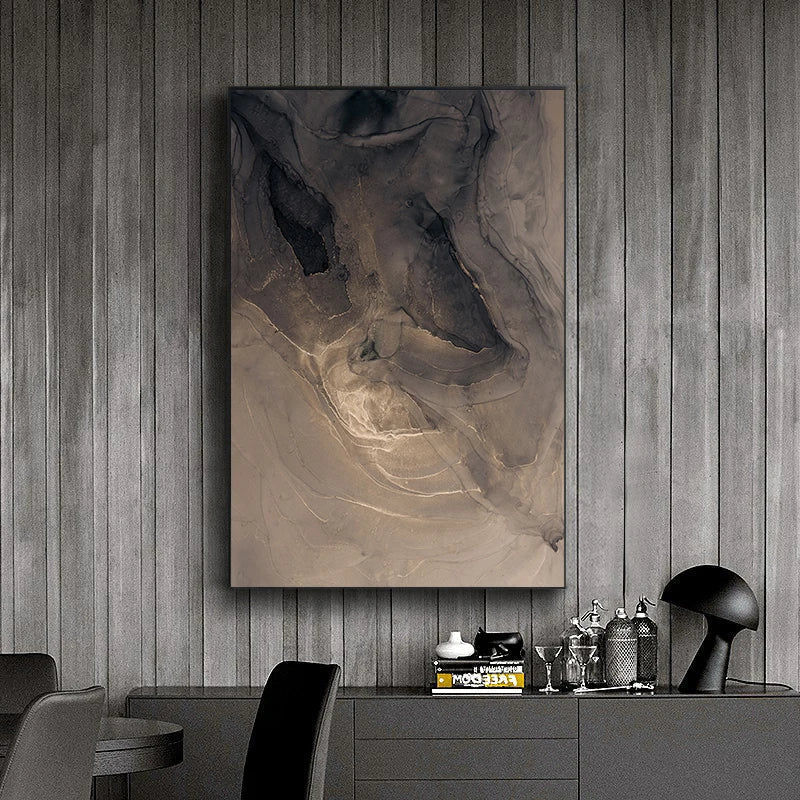 Tableau moderne sur toile effet marbre gris et or
