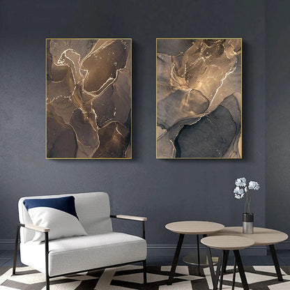 Tableau moderne sur toile effet marbre gris et or