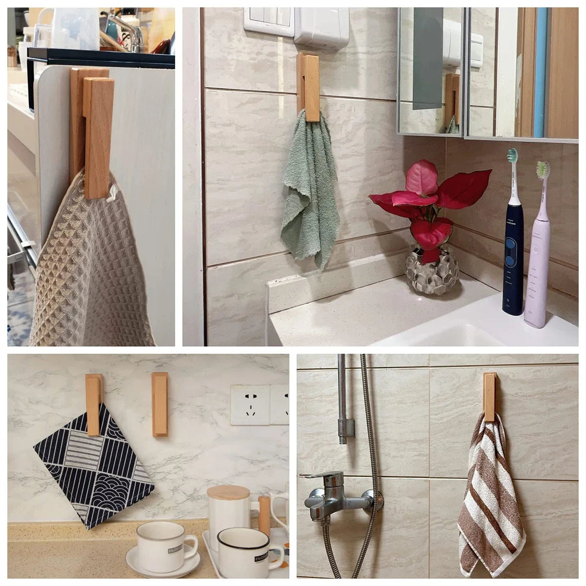 Porte-serviette scandinave « pince » à fixer en bois