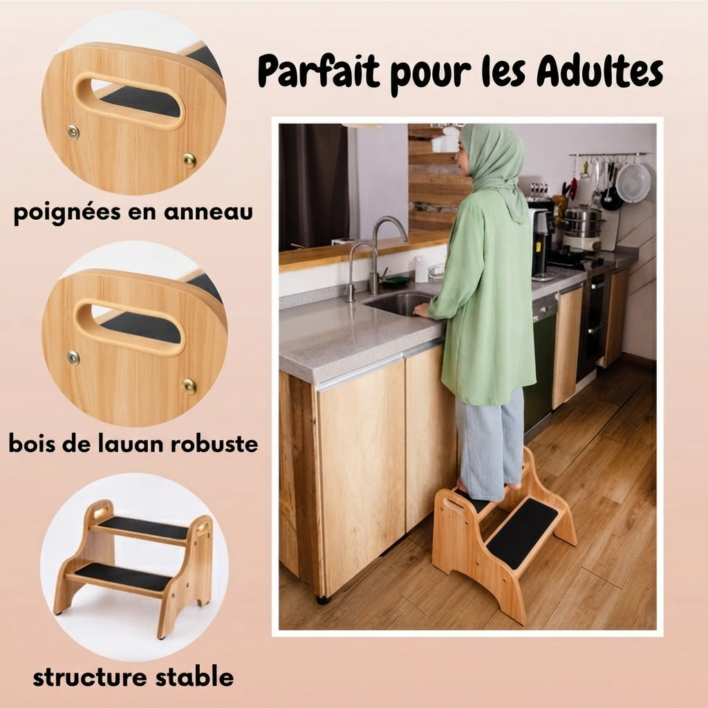 Tabouret en bois à deux marches