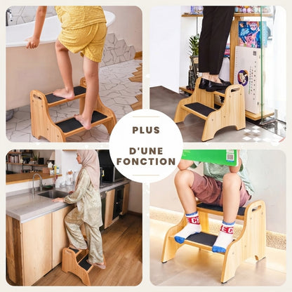 Tabouret en bois à deux marches