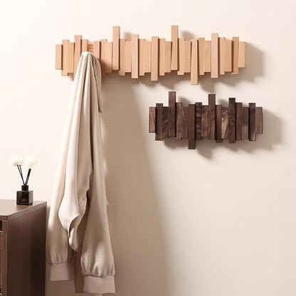 Porte-Manteau Mural en Bois à Crochets Rétractables