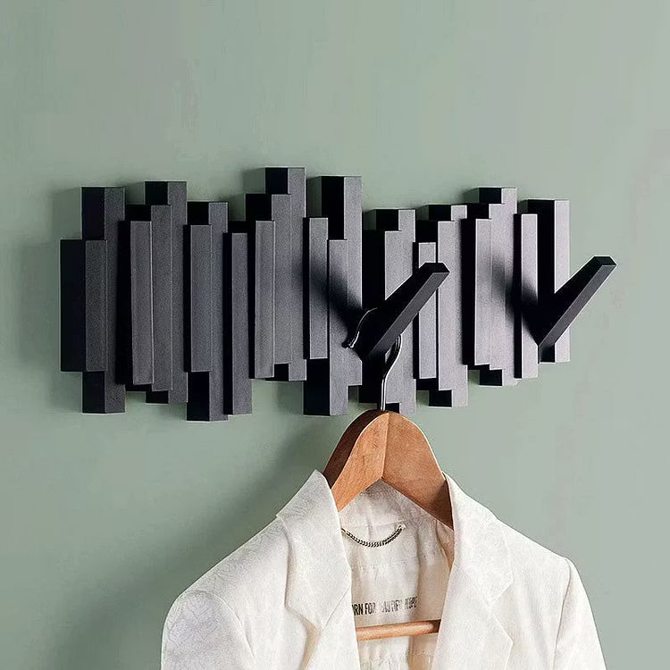 Porte-Manteau Mural en Bois à Crochets Rétractables
